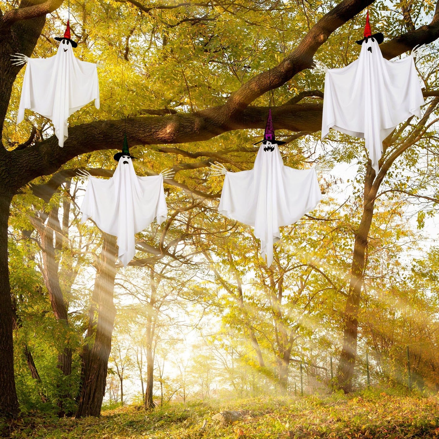 Threan 4-Piece Hanging Ghost Decorations 28-35" White Halloween Decor