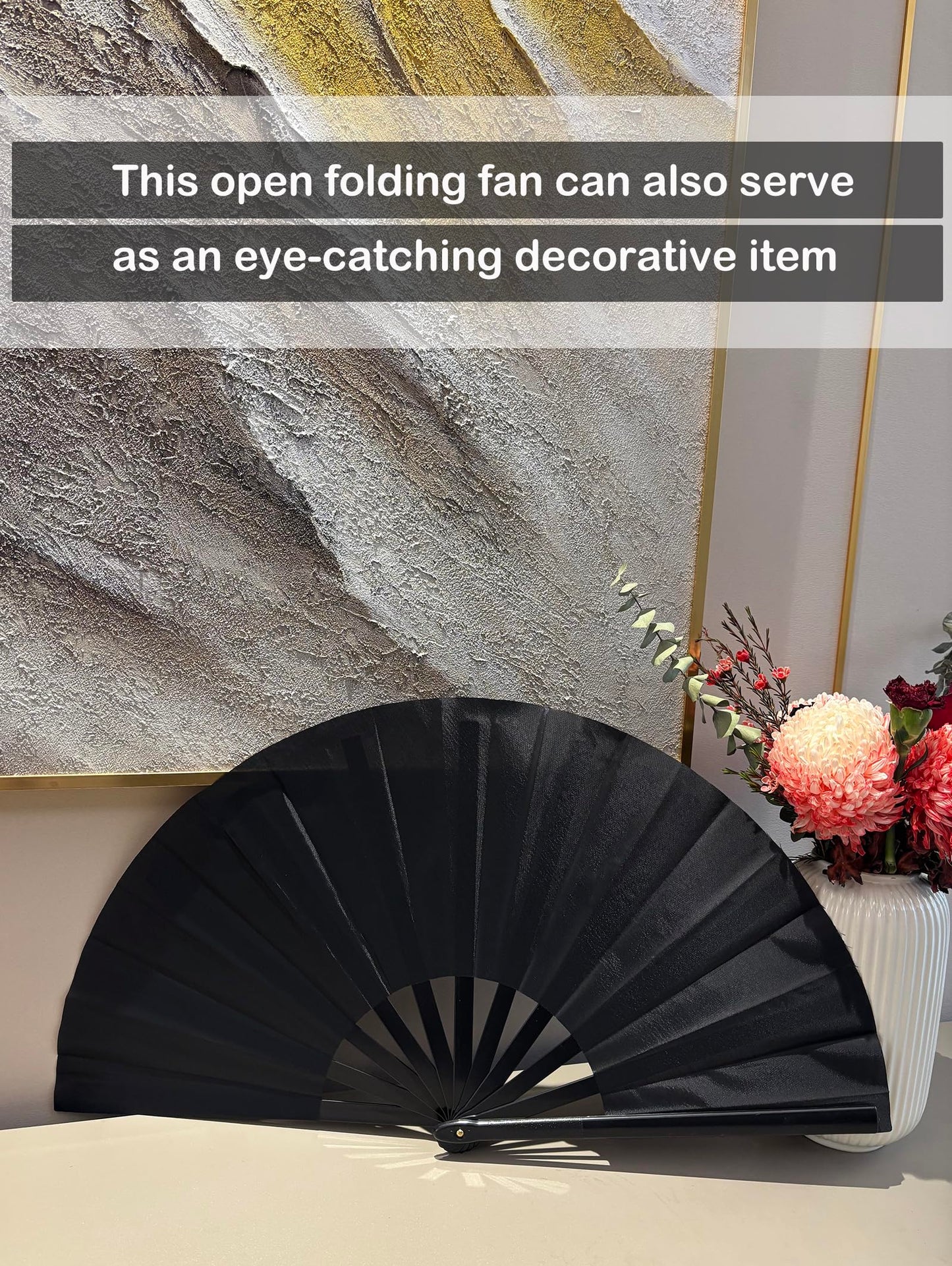 GeGeYa 13inch Large Rave Fan Foldable Hand Fans Black 2 Packs