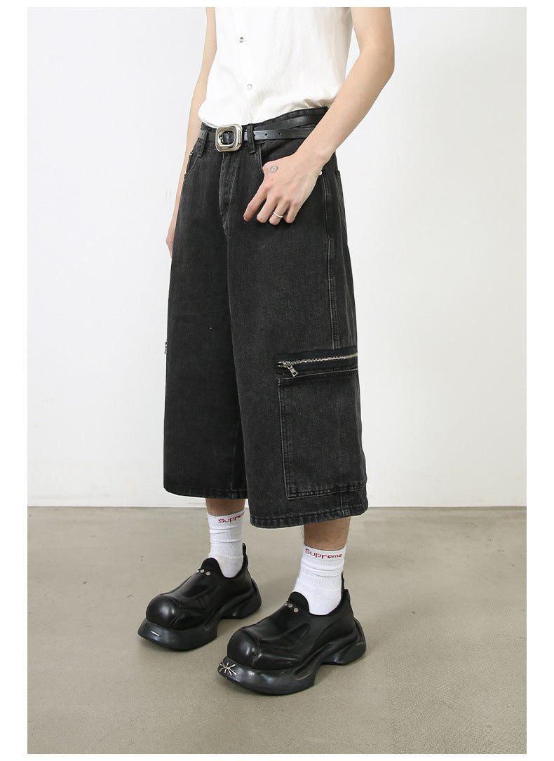 Workwear Denim Loose Street Cropped Shorts