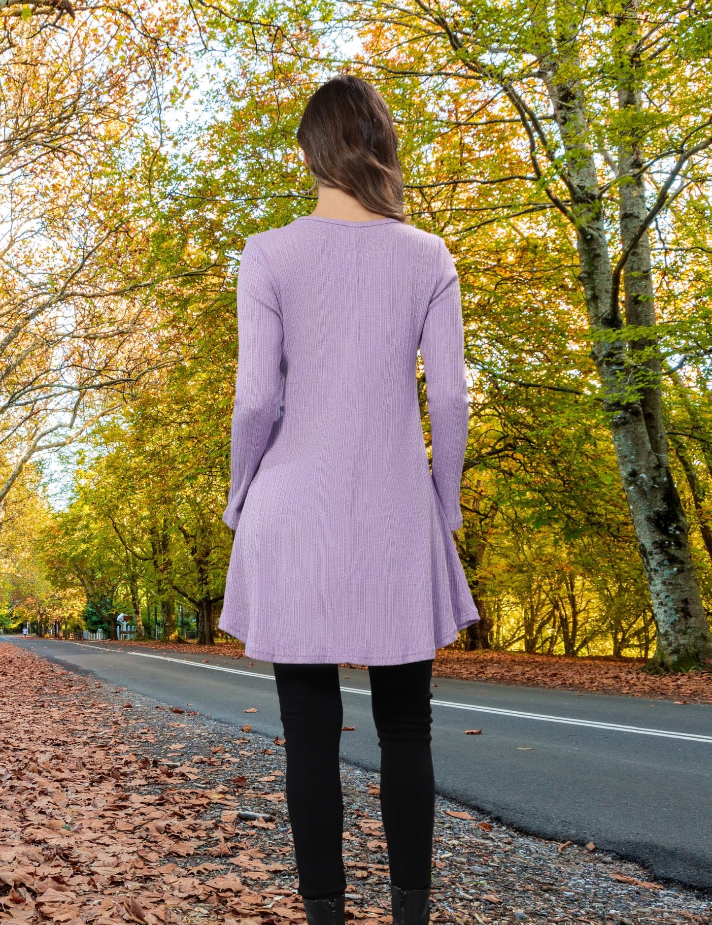 Aphratti Womens Sweater Dress Tunic Top Long Sleeve Casual Lavender L