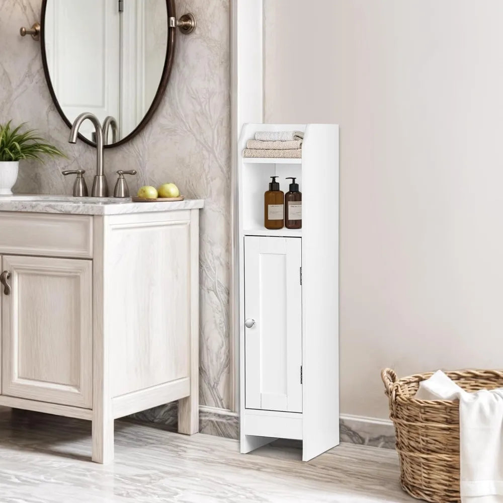Slim Bathroom Storage Cabinet, Narrow Bathroom Cabinet with Door and Adjustable Shelves, Freestanding Toilet Paper Storage Cabin