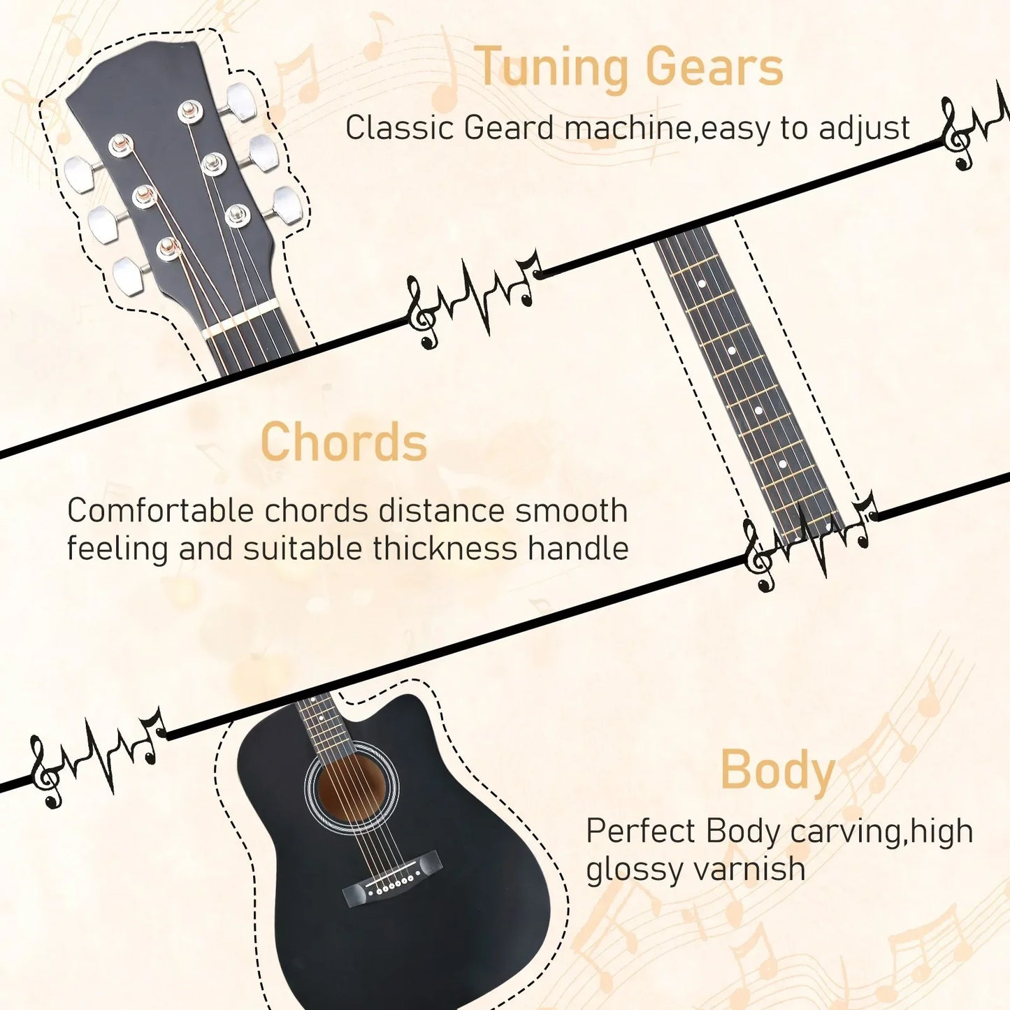 41-Inch Beginner Acoustic Guitar Package - Starter Bundle Kit
