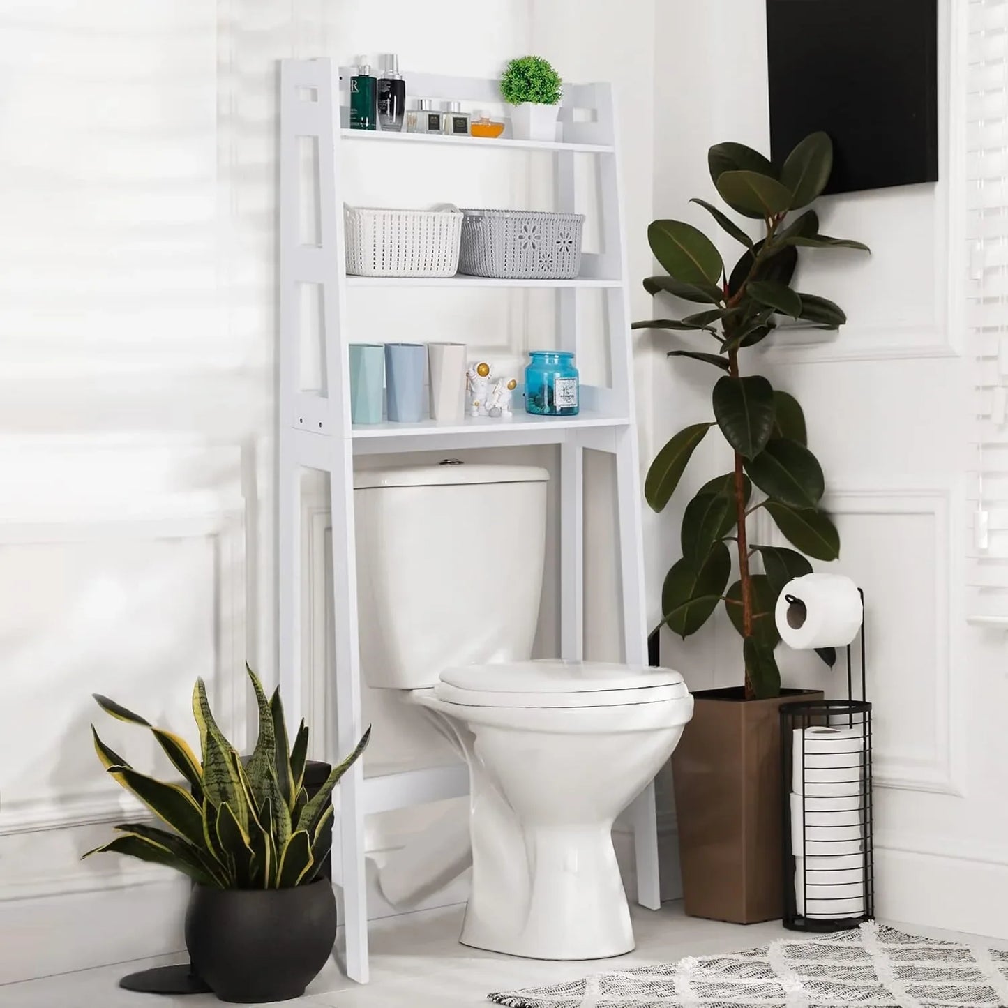 3 Tiers Over The Toilet Bathroom Storage Shelf, Freestanding Wooden Bathroom Organizer Rack with Shelves for Laundry