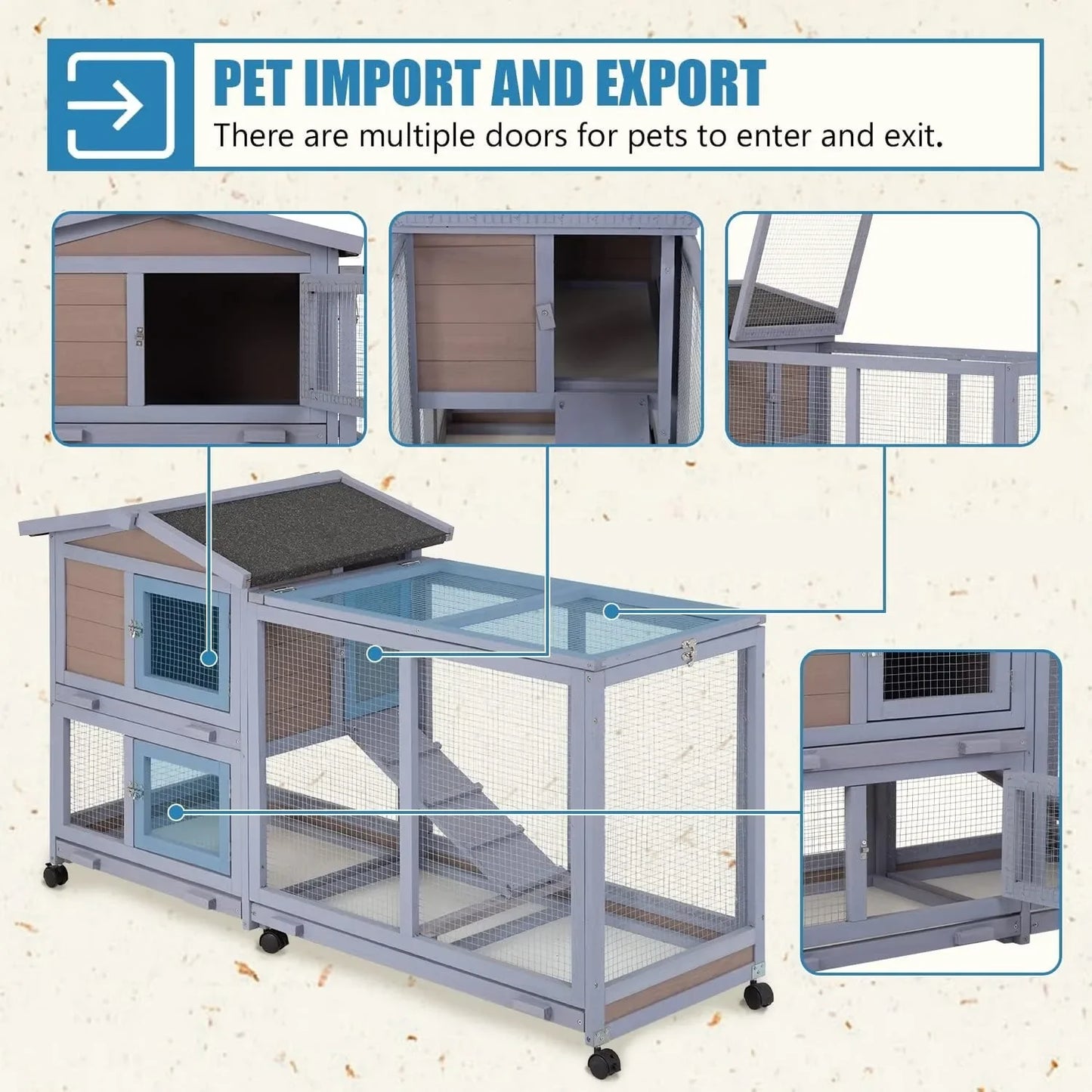 Rabbit Cage Wooden Rabbit Hutch Two Layers Chicken Coop Outdoor Indoor Guinea Pig Cage Bunny Cage Waterproof Roof Bunny