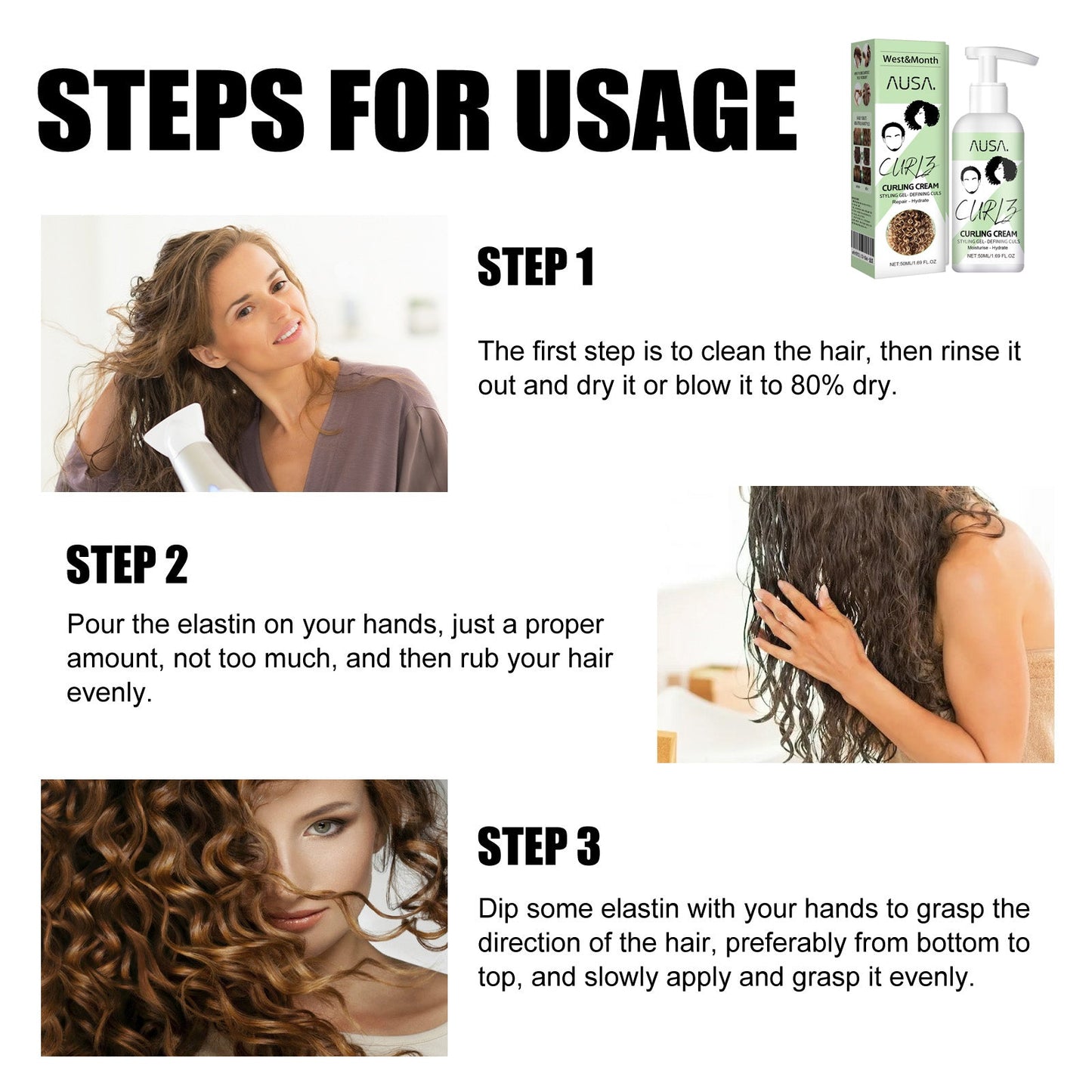 Curly Hair Elastin, Moisturizing Curly Hair Styling Fluffy Elastic Strong Hair Smoothing Frizz And Hair Care