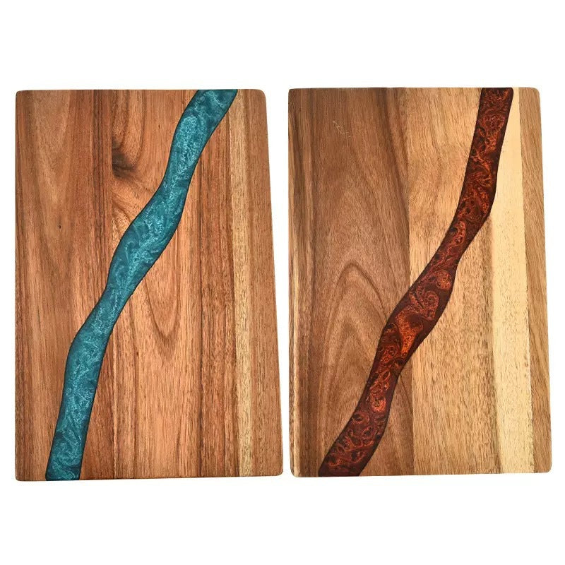 Heavy Duty Serving Tray Chopping Board With Ocean Wave Epoxy Resin Wood Cutting Board