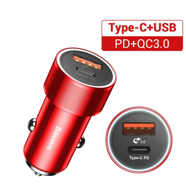 Baseus 36W Dual USB Quick Charge QC 3.0 Car Charger For iPhone USB Type-C PD Fast Charger Mobile Phone Quick Charger Car-Charger