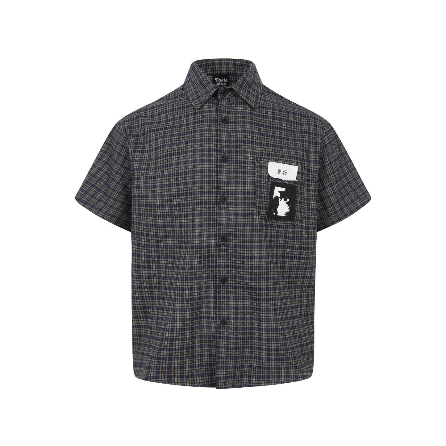 Grid graffiti sticker short sleeved shirt for men and women
