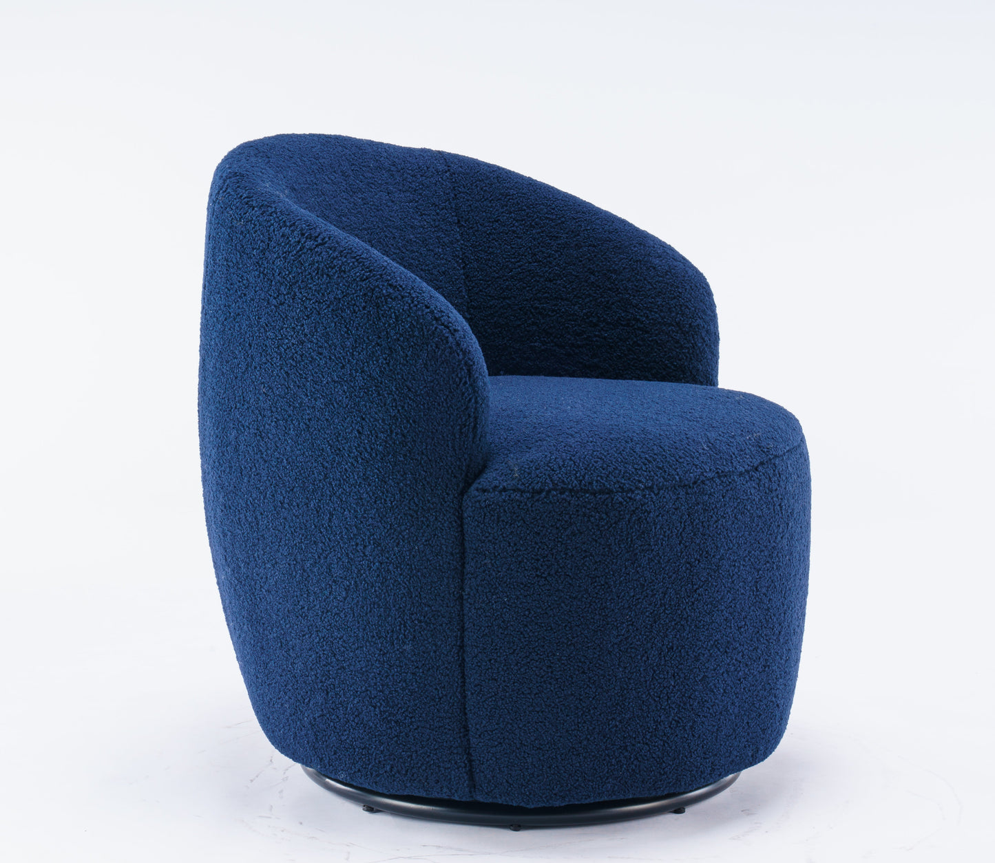 Teddy Fabric Swivel Accent Armchair Barrel Chair With Black Powder Coating Metal Ring Dark Blue