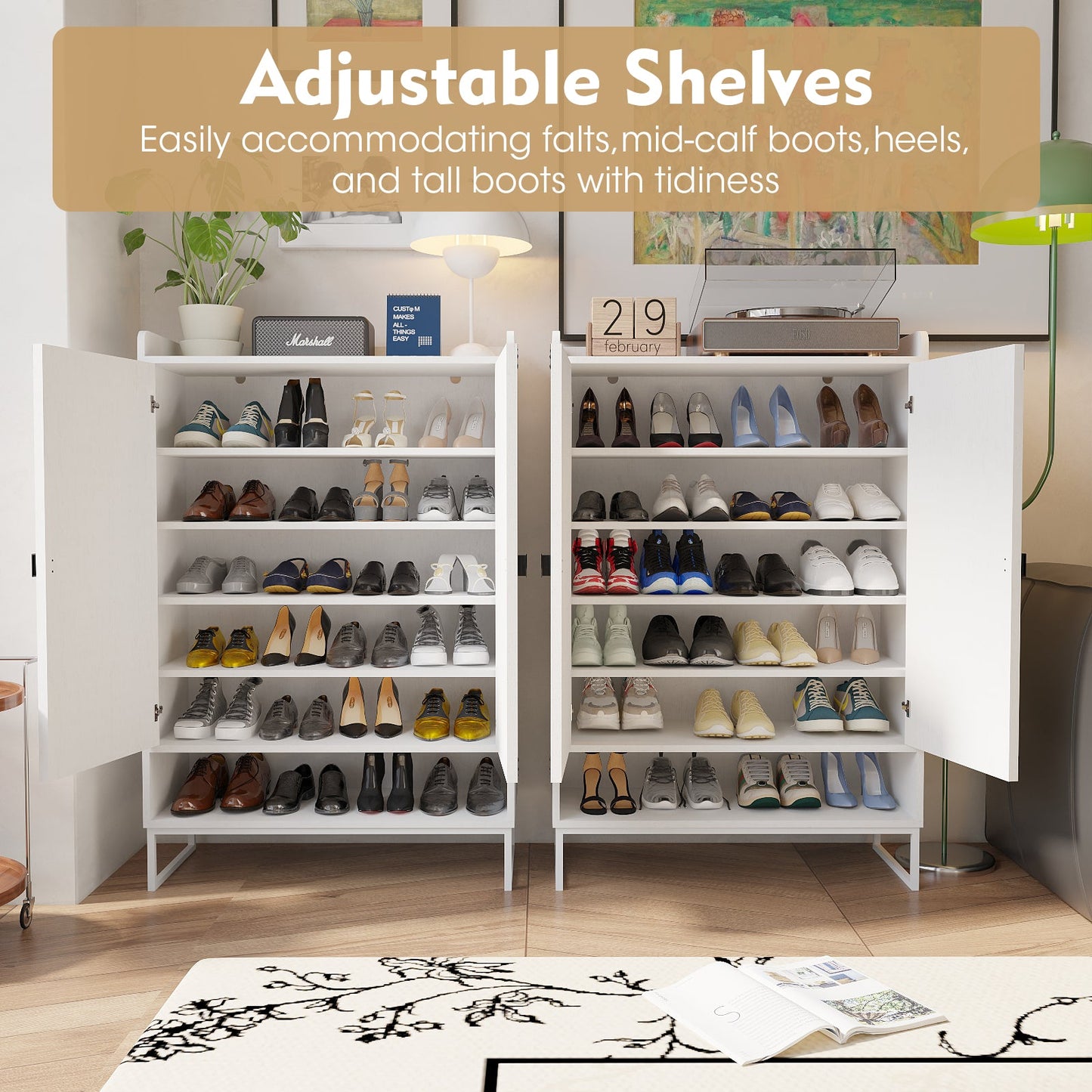 Shoe Cabinet with Doors, 6-Tier Shoe Storage Cabinet with Adjustable Shelves, Wooden Shoes Rack Shoe Storage Organizer