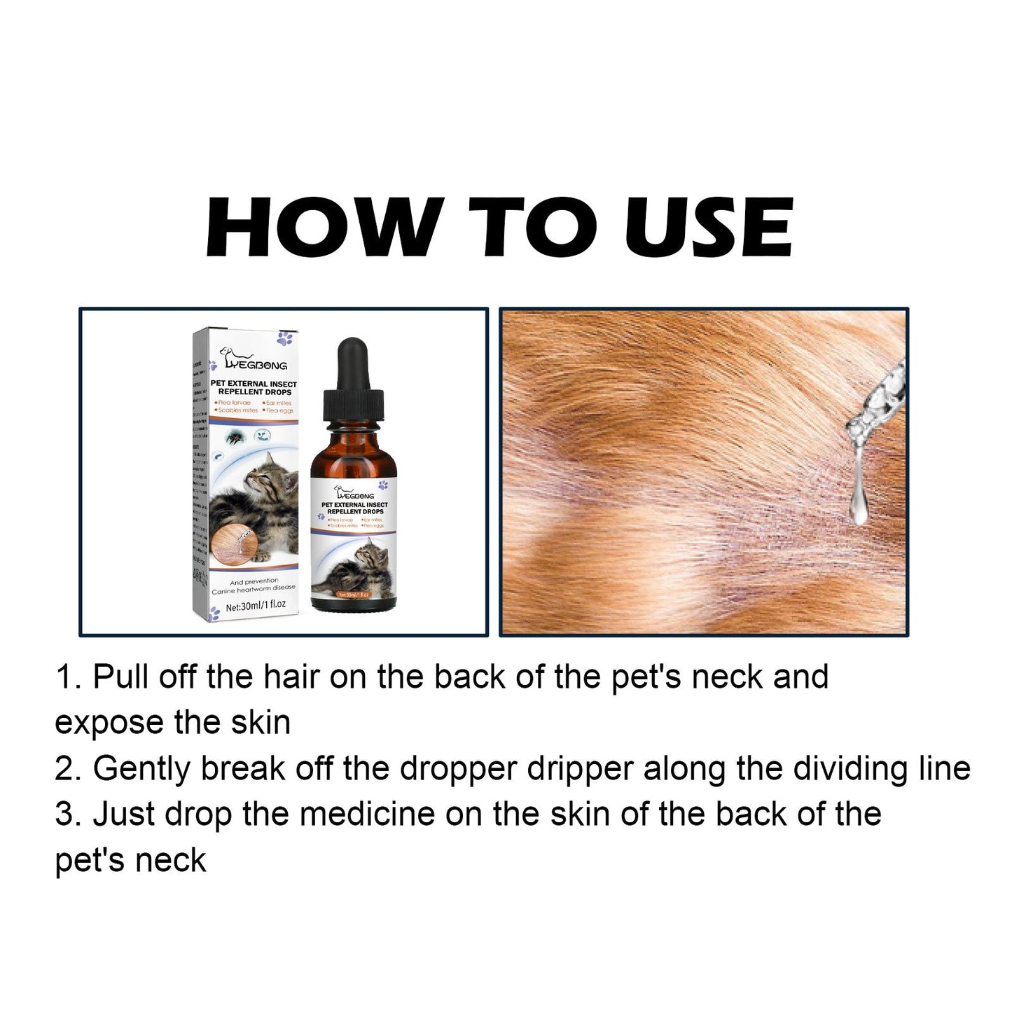 Pet Extracorporeal Insect Repellent Drops, Cats And Dogs Clean To Remove Ticks And Fleas Drops
