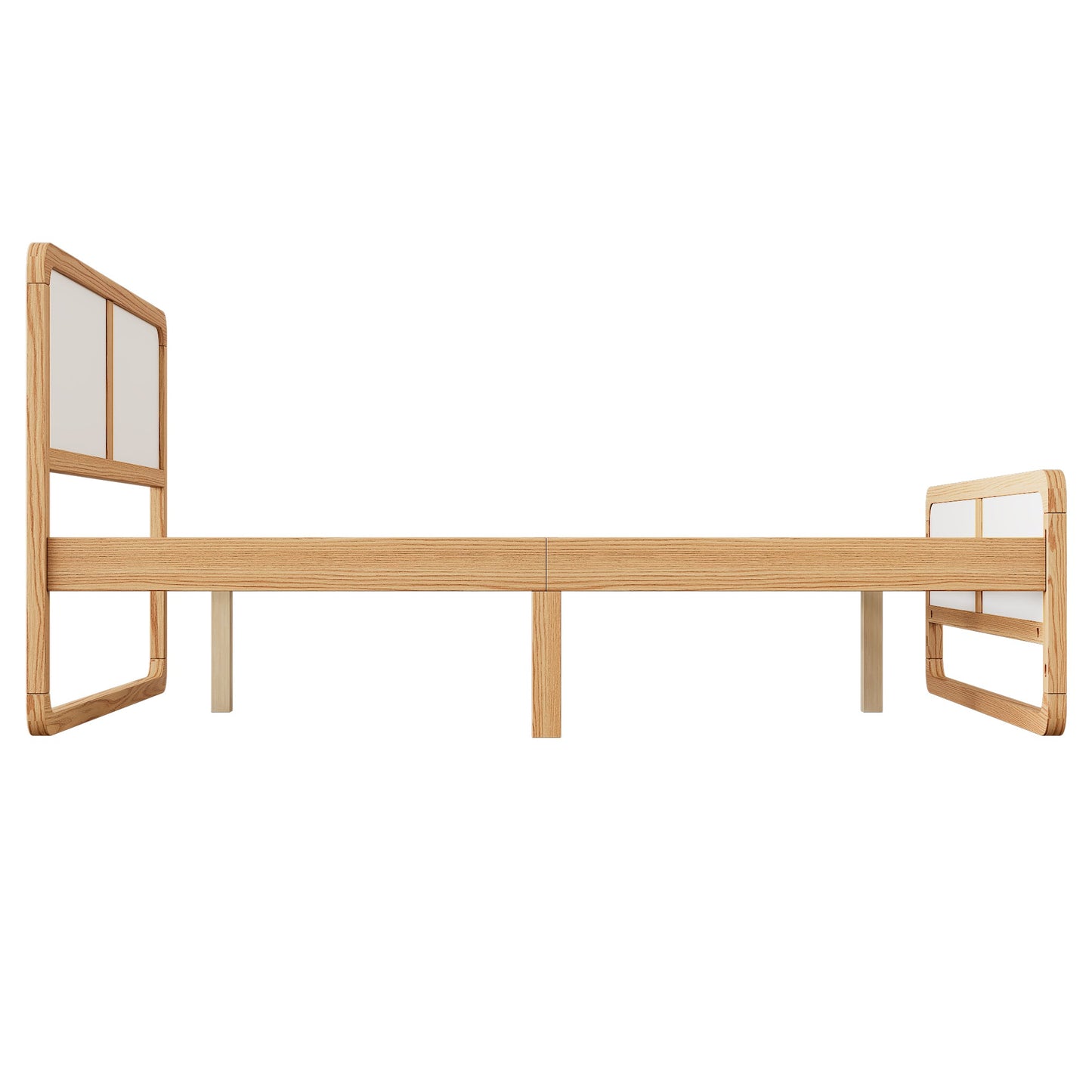 Modern Style Queen Size Solid Wood Platform Bed for Kids, Teens, Adults, No Need Box Spring, Walnut and White