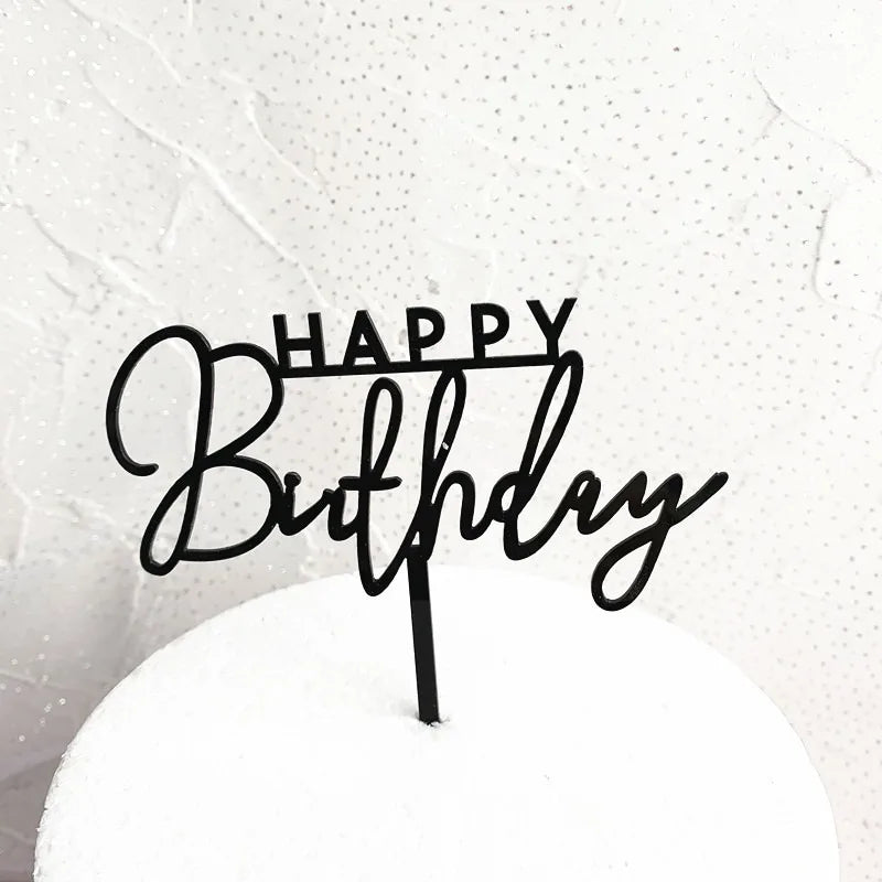 Concise White Birthday Cake Topper golden Acrylic happy birthday Cupcake Toppers Family birthday party Cake flag Dessert Decor