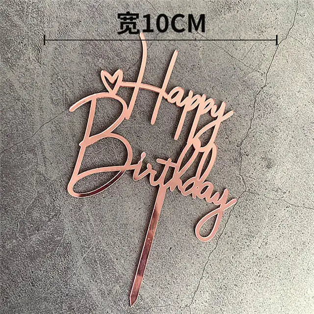 Gold Silver Happy Birthday Cake Toppers Acrylic Classic Birthday Cupcake Topper Dessert Decoration For Baby Shower Cake Supplies