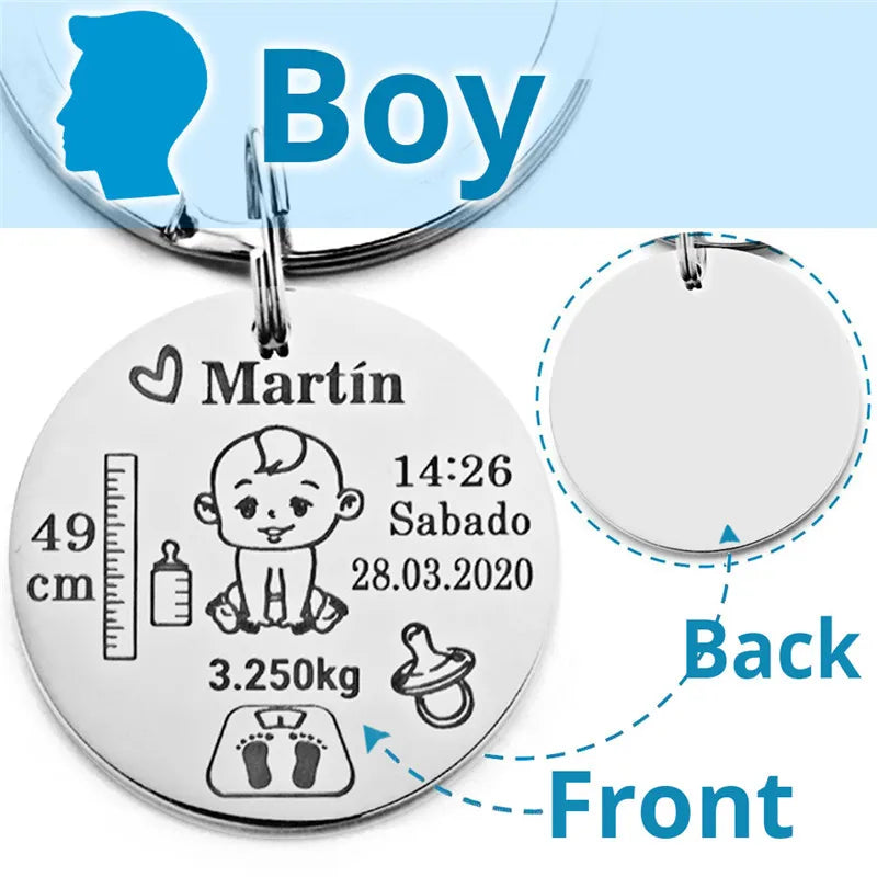 Lovely Personalized Baby Boys Girls Keychain Name Birth Weight Height For Newborn Commemorate New Mom Dad Gift Keyring P026_C