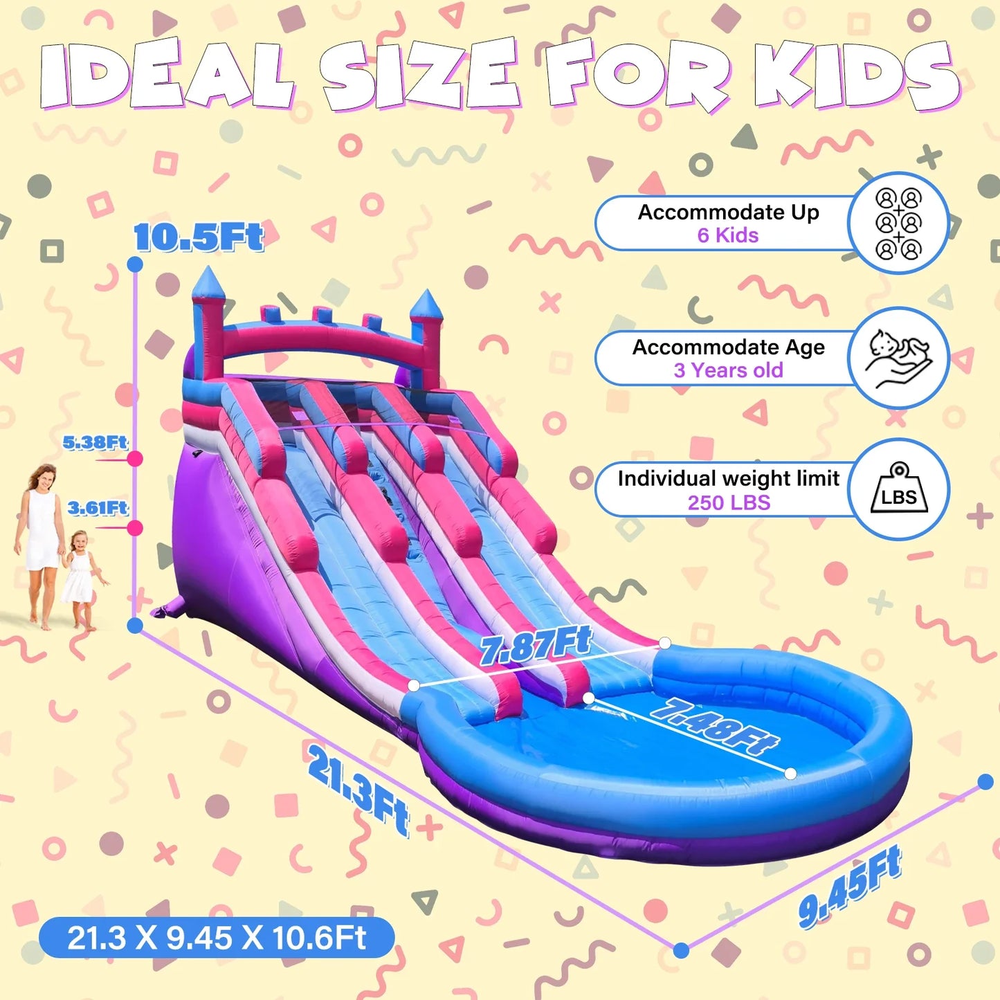 Pink-Purple Dual-Slide Inflatable Water Slide, Large Inflatable Pool , Water Slide Grade Inflatable Water Slide Outdoor Indoor