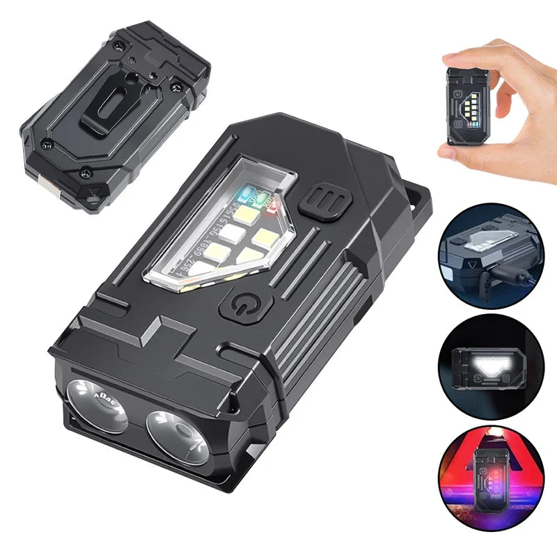 Powerful 550LM EDC Flashlight USB C Rechargeable Portable Torch with COB Red and Blue Lights Outdoor Portable Pen Clip Lantern