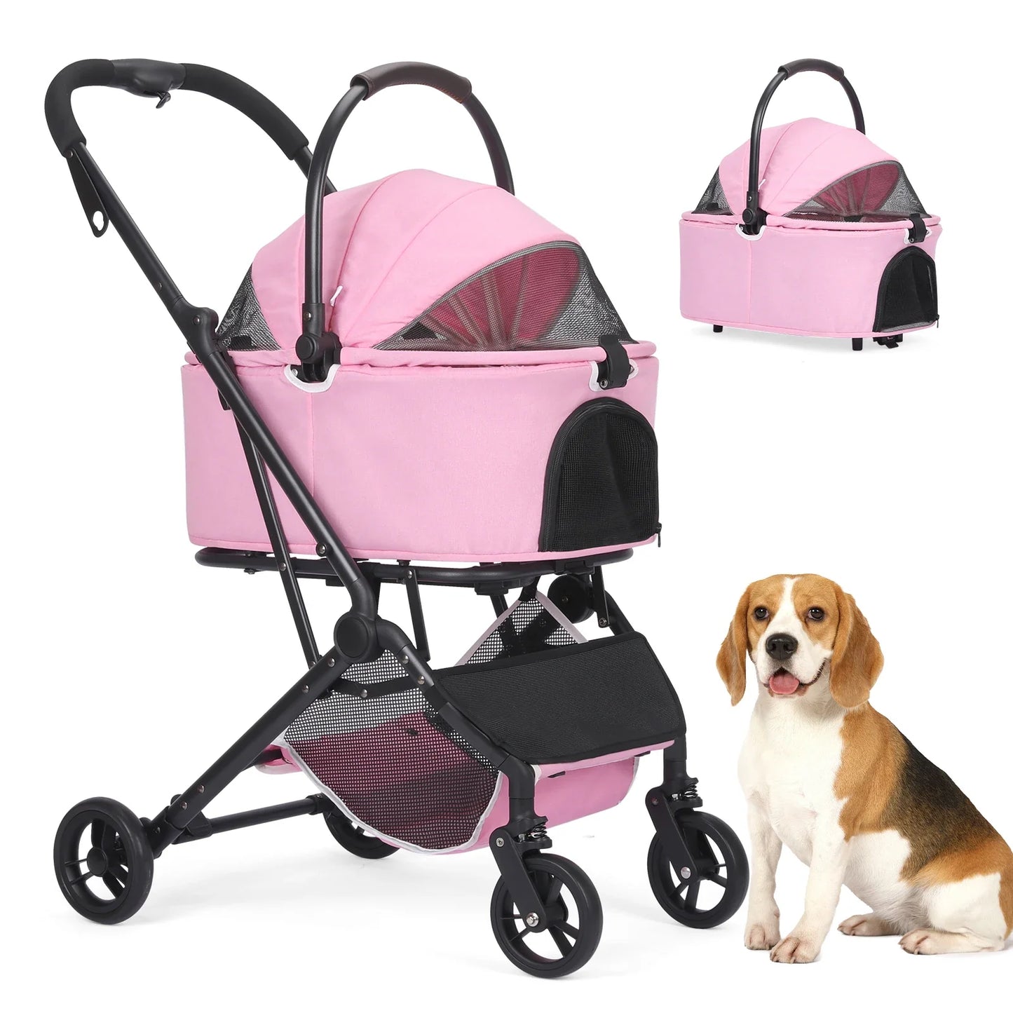 3 in 1 Dog Stroller, Upgraded Frame, Up to 44lbs Pet Stroller with Dog Poop Bags & Dispenser, Zipperless Entry, Storage Basket &