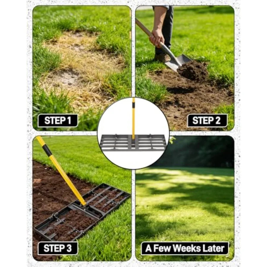 Lawn Leveling Rake 30 Inch Yard Lawn Leveling for Soil with 78" Adjustable Steel Handle Heavy Duty Effort Saving Landscape Lawn