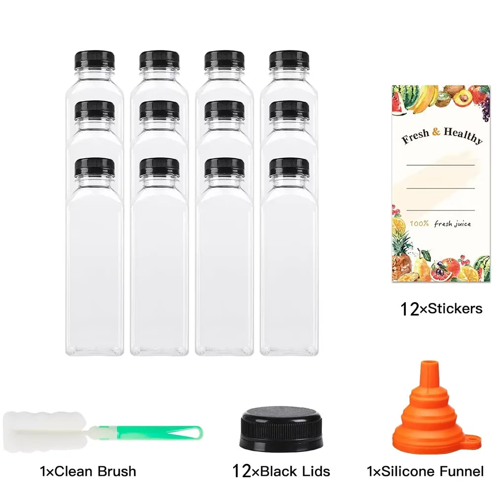 500ML Juice Bottles with Caps Clear Empty Reusable Bottles with Brush Funnel and Labels for Smoothies and Other Beverages YY177