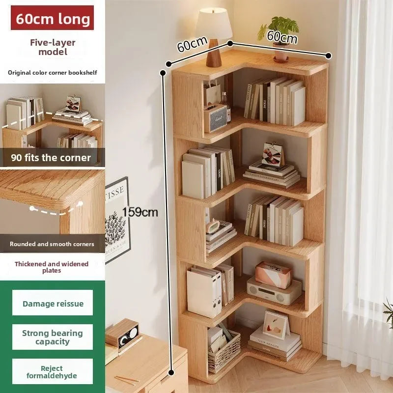 Solid wood corner bookshelf Floor rack Multi-layer corner cabinet Storage storage