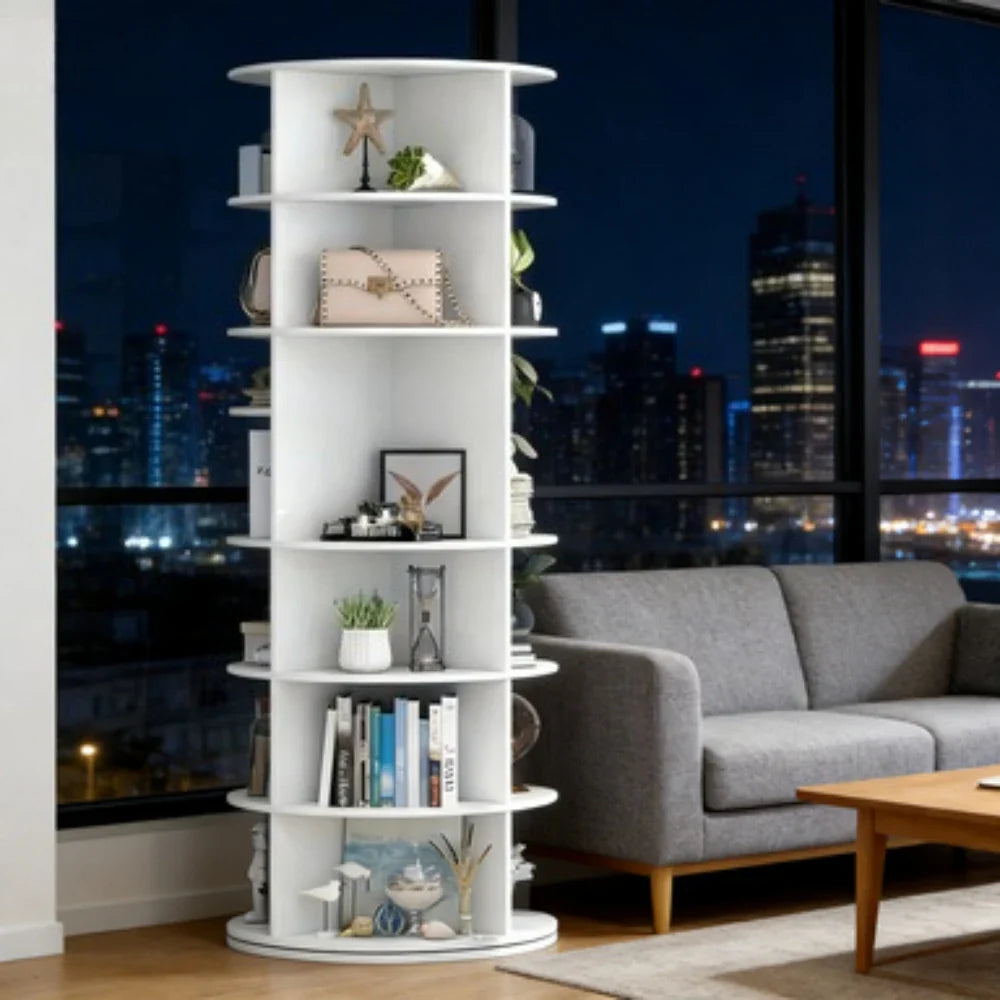 6-Tier Spinning Shoe Rack Organizer - 360 Rotating Tower with Lazy Susan, Heavy Duty Metal Storage for Living Room & Hallway