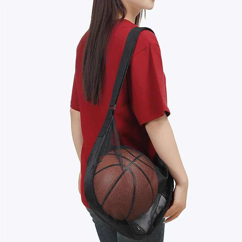 Single Ball Bag with Zipper Pocket Mesh Ball Storage Bag Sport Equipment Drawstring Sling Storage Net Carrying Basketball