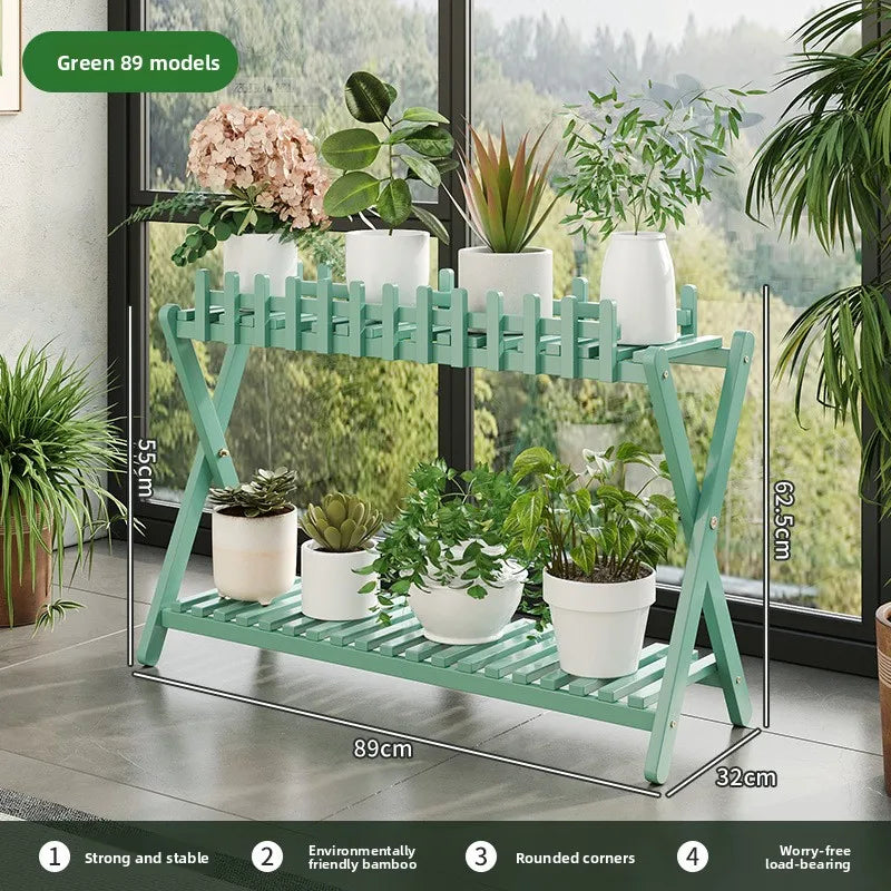 Natural Bamboo Multi Tier Floor Plant Stand Mobile Flower Pot Shelf Indoor Outdoor Balcony Living Room Succulent Display
