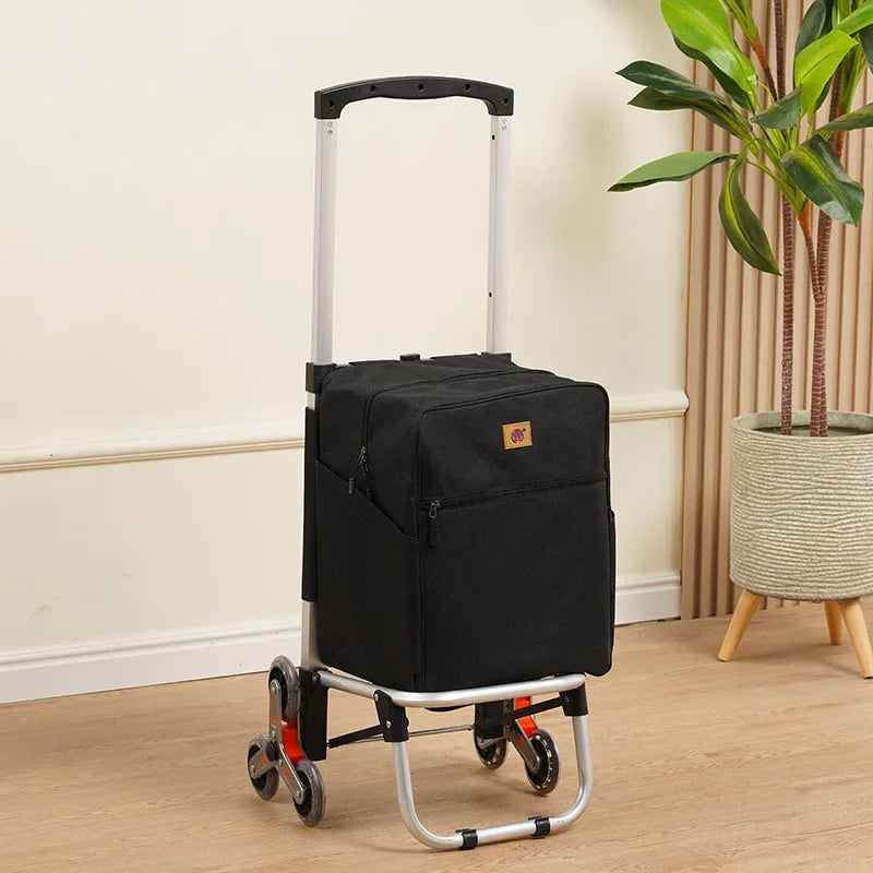 Aluminum pole hand pulled grocery cart, can climb stairs, supermarket shopping, foldable small cart, cargo luggage trolley