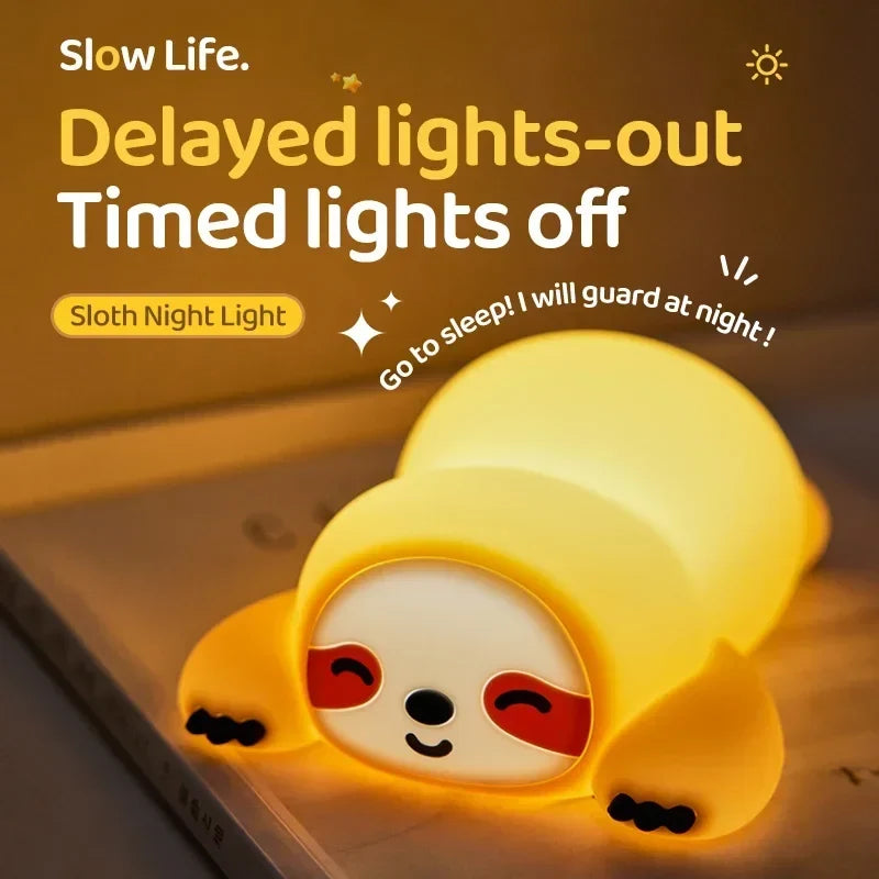 Silicone Soft Sloth Night Light USB Rechargeable Touch Control Dimmable Bedside Lamp for Nursery Kids Babies Gift Decor