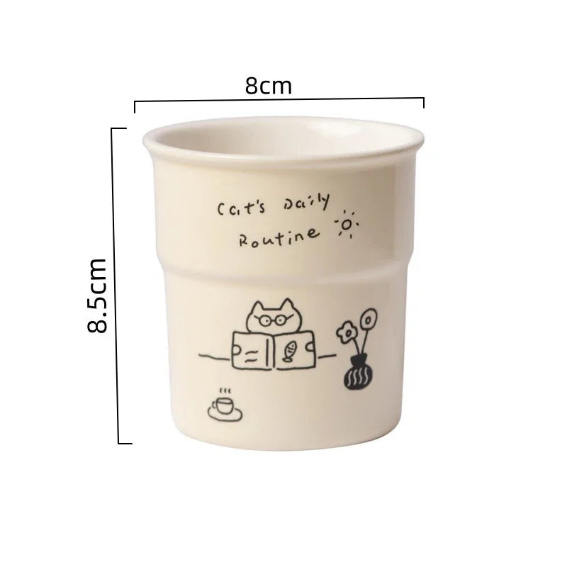 225ml Cat Pattern Coffee Mug Simple Kitten Life Illustration Water Cup Breakfast Milk Cup Home Office Afternoon Tea Cup Gift Mug