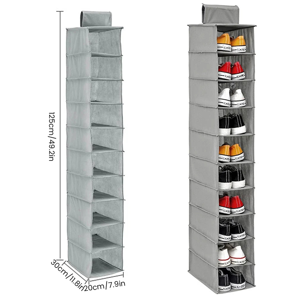 Hanging Shoe Organizer Non-woven Shoe Storage Shelf 10-Layer Foldable Hanging Shoe Rack Space Saving for Home Bedroom Closet