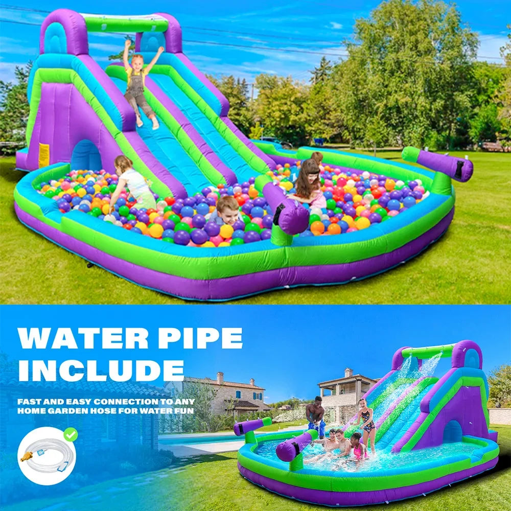 Inflatable Double Water Slide Grade Inflatable Water Slide with Pool for Adults and Kids Includes Blower Outdoor Water Play
