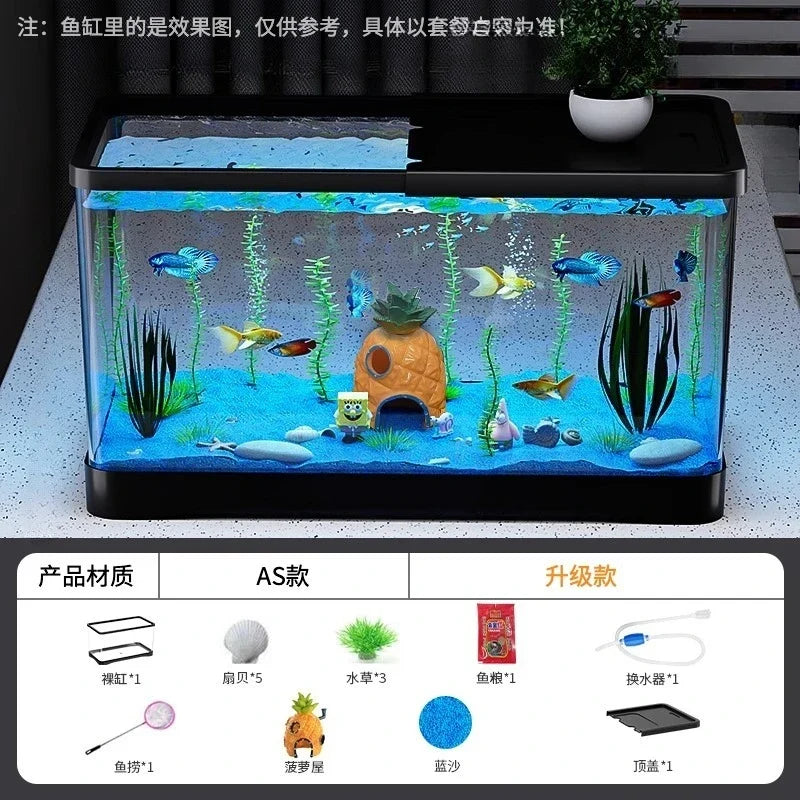 Fish tank living room new transparent filter oxygen generator desktop landscaping ornament with light strip ecological fish tank