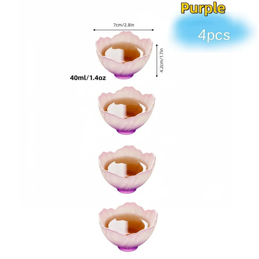 4 Pieces Glazed Glass Frosted Pink Sakura Japanese Teacup, Pink Glazed Lady, Household Flower Teacup, Tea Cup, Petal Cup