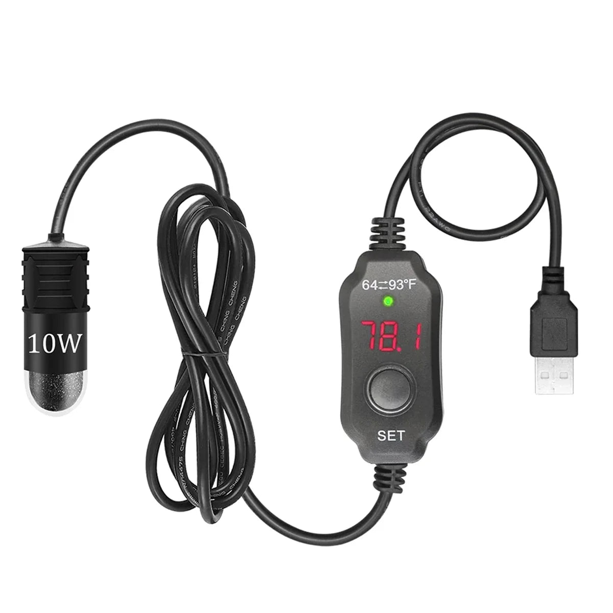 10W Mini Aquarium Heater for Small Fish Tank Constant Temperature Heater with Digital Display Adjustable 5V/2A USB heating rod