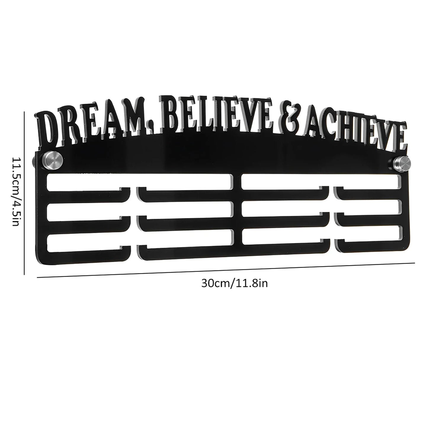 Medal Hanger Display Rack Wall Mount Metal Trophy Rack Ribbons Medals Display Hanger with Inspirational Words for Soccer Race
