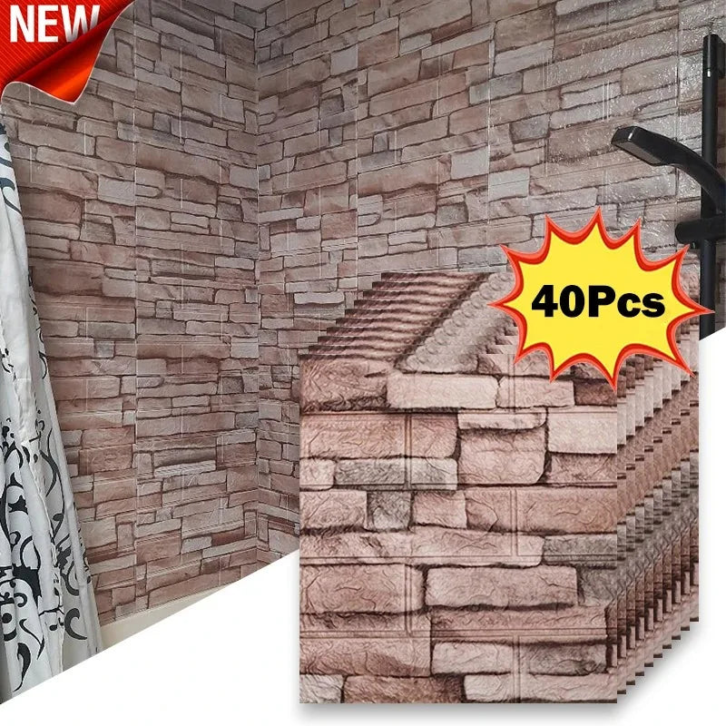 40Pcs 38.5X35cm Imitation Brick Wallpaper Self-adhesive Waterproof Moisture-proof Living Room Background Bedroom Wall Decoration