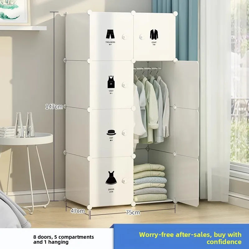 Portable Plastic Folding Wardrobe Closet Sturdy Durable Easy Assembly Clothes Storage Cabinet Bedroom Dorm Apartment Rental