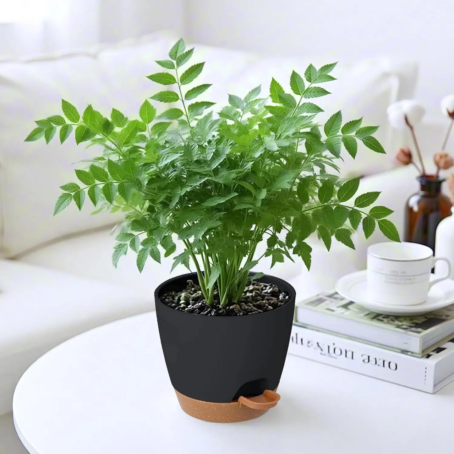 5-Pack Self-Watering Plant Pots with Drainage, 7/6.5/6/5.5/5 Inch, Indoor Outdoor Plastic Flower Pots for Succulents Herbs
