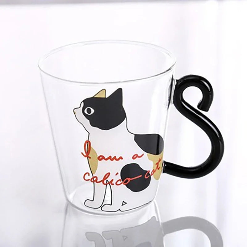 JUSTINLAU 3D Cat Tail Coffee Mug 250ml High Borosilicate Glass Heat-resistant Water Cups Home Breakfast Milk Cup for Cat lover