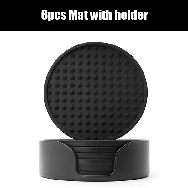 6/7 Pcs Silicone Drink Coasters with Holder Heat Resistant Cup Dish Drying Mat Tabletop Protection Non-Slip Coasters for Drinks