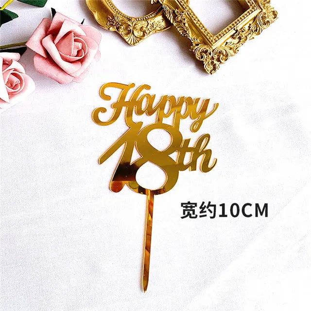 New 0-9 Number Happy Birthday Cake Topper Golden Acrylic Wedding Cake Topper Adorn For Kids Birthday Party Holiday Cake Supplies