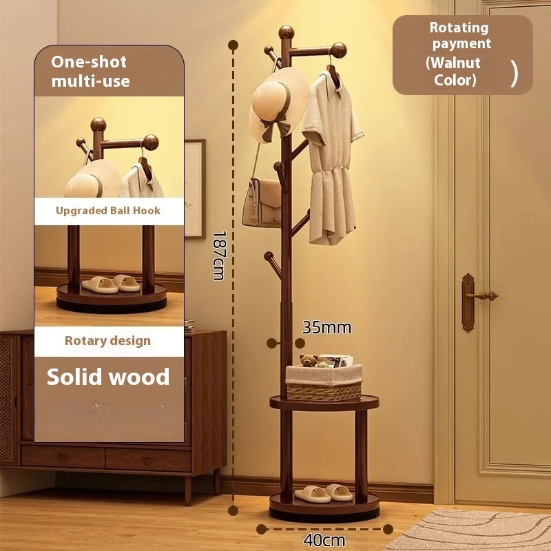Solid Wood Floor Coat Rack Standing Clothes Hanger Stand Multilevel Shelf Hat Bag Organizer Entrance Hall Bedroom Living Room
