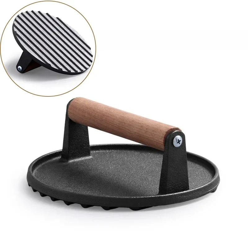 1pc Cast iron Rectangular Meat Press Round Heavy-Duty Steak Burger Press Barbecue Press For Flat Top Grill Hamburger Grinder