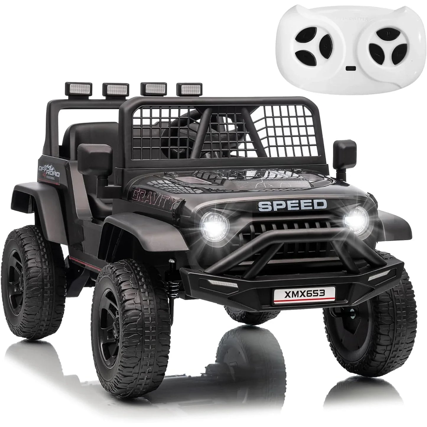 12V Kids Electric Ride on Truck Car w/Parent Remote Control 3 Speeds 5MPH Spring Suspension, LED Lights, Music, Salfty Belts
