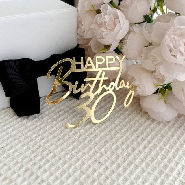 New 18, 30, 40 and 50 Years Old Happy Birthday Cake Topper Gold Acrylic Birthday Party Cake Toppers Decorations Baking Supplies