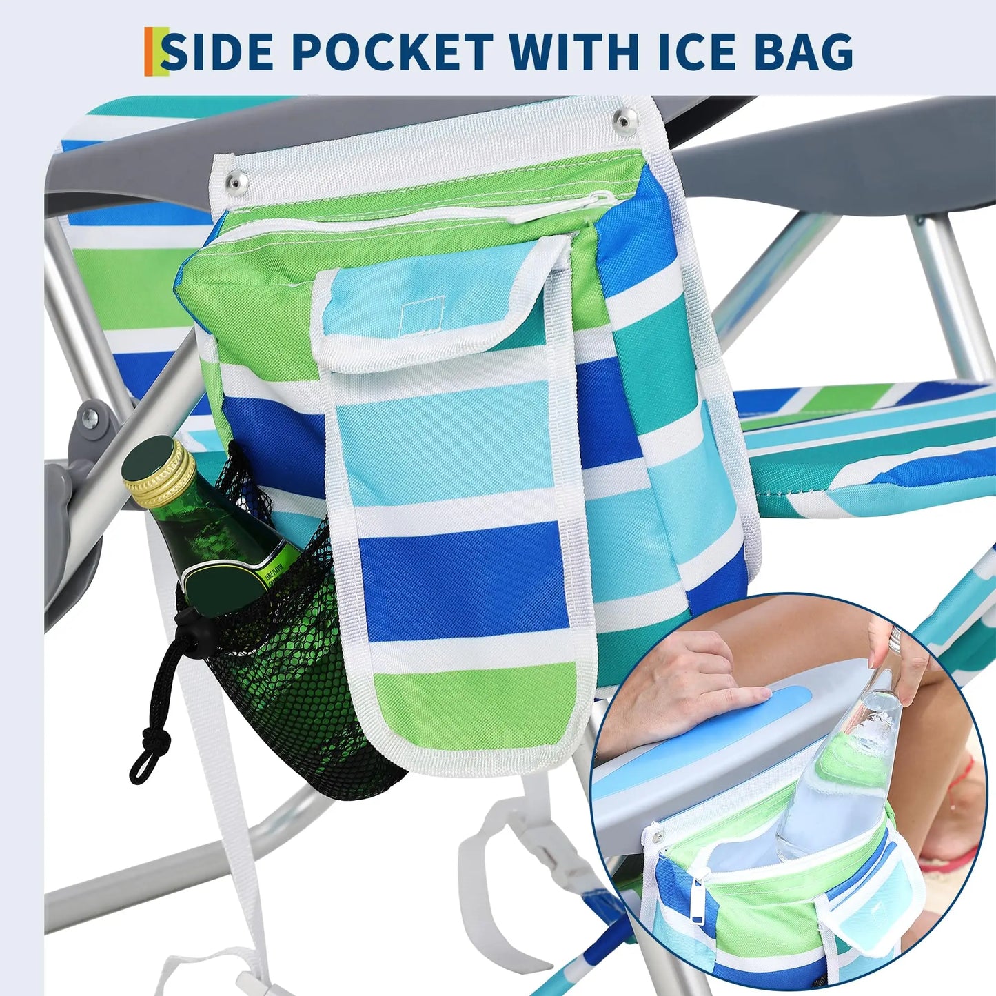 2 Pack High Backpack Beach Chair Lay Flat Folding Camping Chair Lightweight Portable Outdoor Lounge With Cooler Pouch Cup Holder