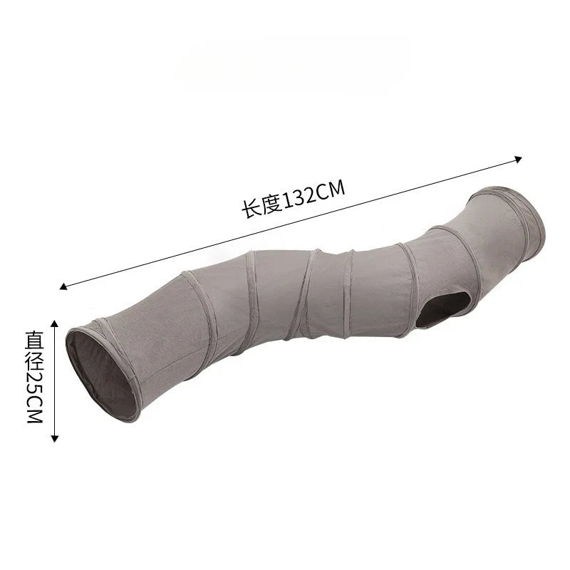 Foldable S-shaped Cat Tunnel Toy, Plush Interactive Cat Maze, Retractable Indoor Outdoor Play Tunnel, Durable Hideaway for Pets