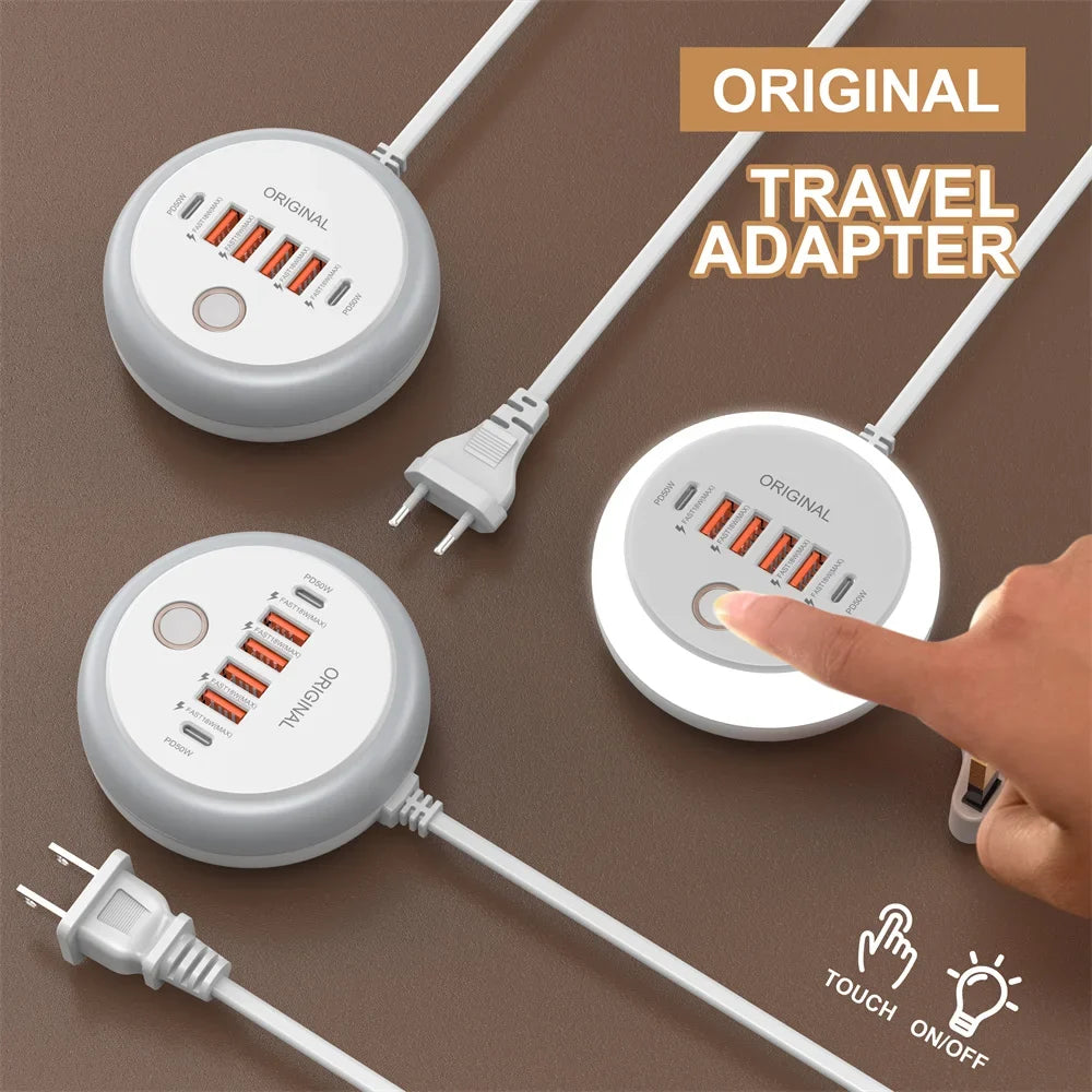 Multi Ports PD Type C Fast Charging Wall Charger 50W USB Charger USB Hub For Samsung iPhone Xiaomi EU/US/UK Plug Phone Charger